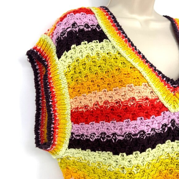 Free People Vest Women’s Size small Rainbow Stripe Summer Daze knit V neck vest - Picture 5 of 13